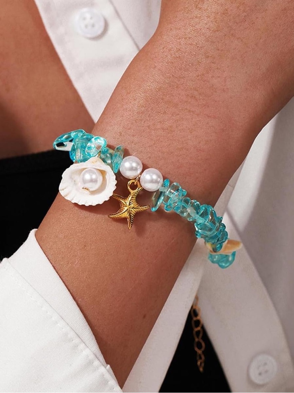 Anthropologie Turquoise Shell & Pearl Charm Bracelet